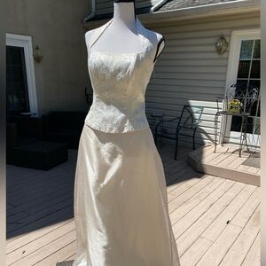 Brocade 2 piece cream metallic corset / sweetheart top Layered maxi skirt  9/10